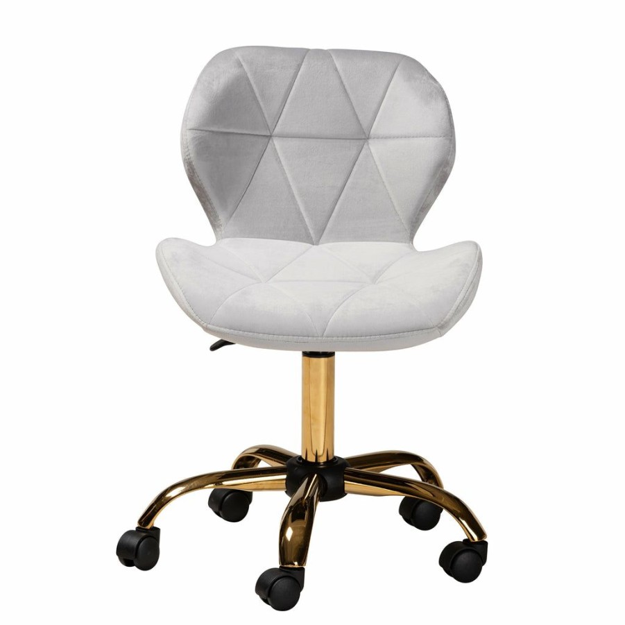 Chair * | Baxton Studio Discount Savara Contemporary Glam And Luxe Velvet Fabric And Gold Metal Swivel Office Chair