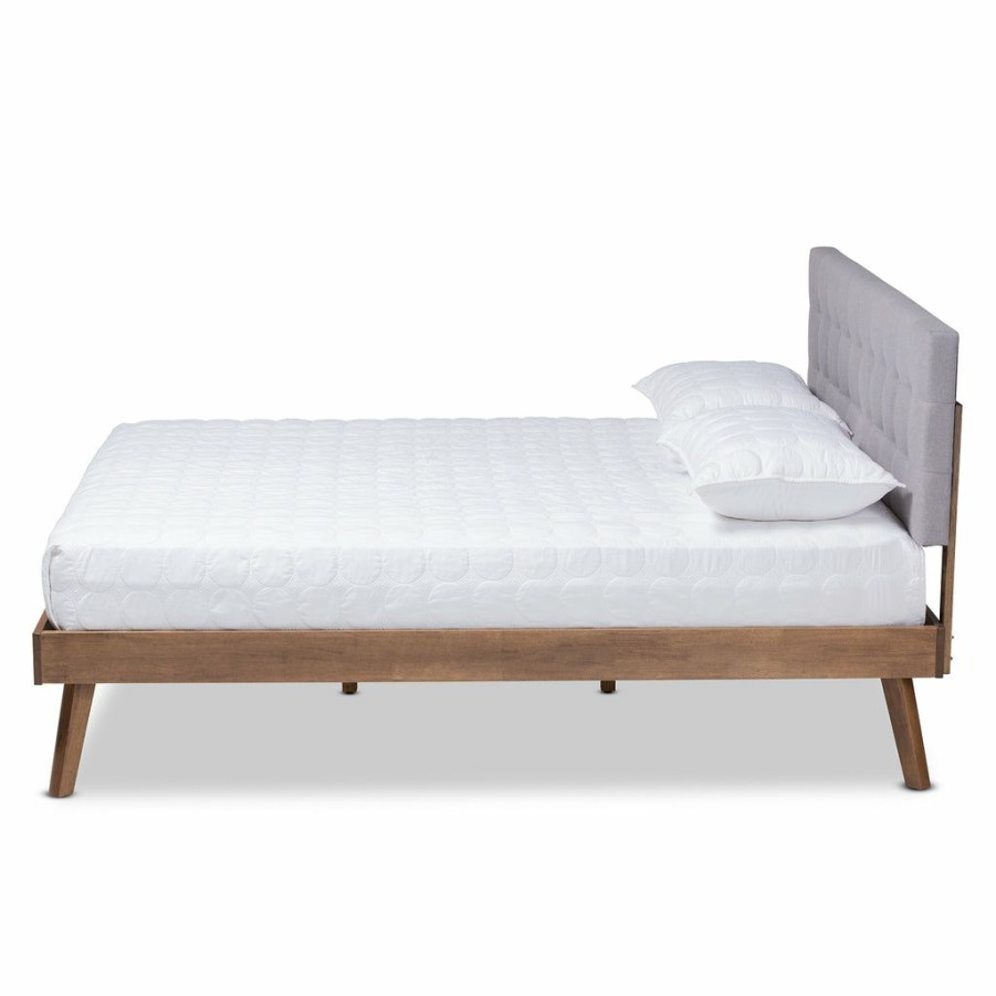 Bed * | Baxton Studio Attractive Devan Mid-Century Modern Fabric Upholstered Walnut Brown Finished Wood King Size Platform Bed