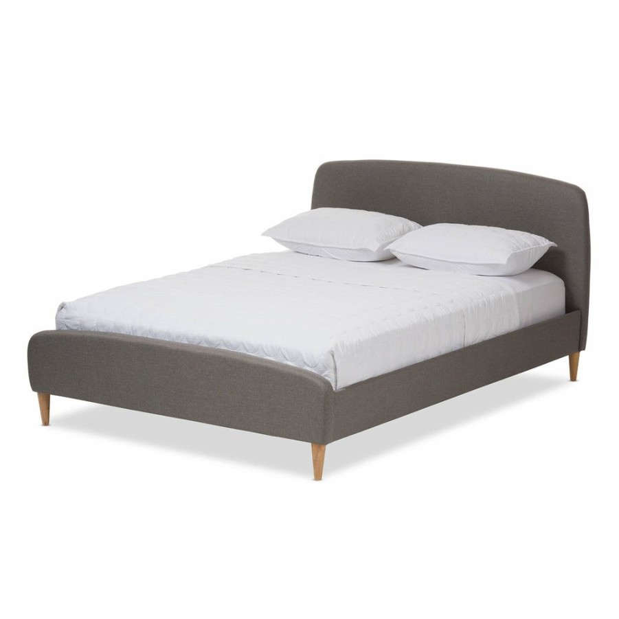 Bed * | Baxton Studio Crazy Deals Mia Mid-Century Light Grey Fabric Upholstered King Size Platform Bed