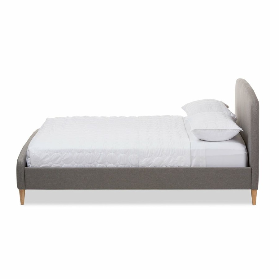 Bed * | Baxton Studio Crazy Deals Mia Mid-Century Light Grey Fabric Upholstered King Size Platform Bed