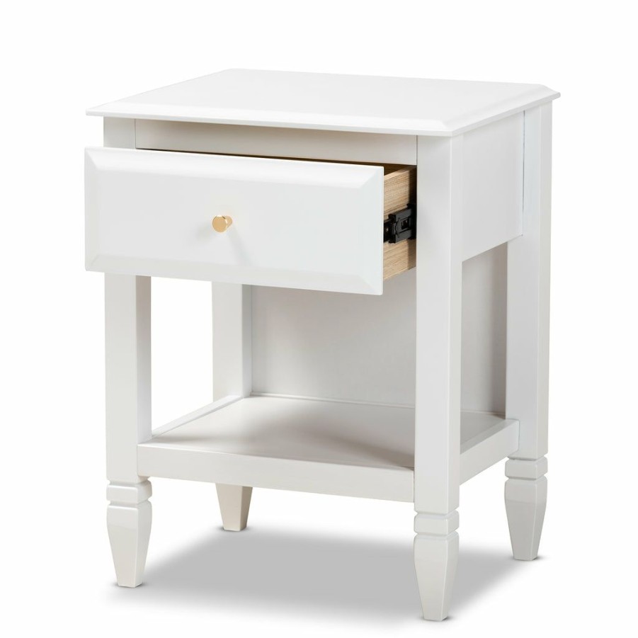 Nightstand * | Baxton Studio Attractive Naomi Classic And Transitional White Finished Wood 1-Drawer Bedroom Nightstand