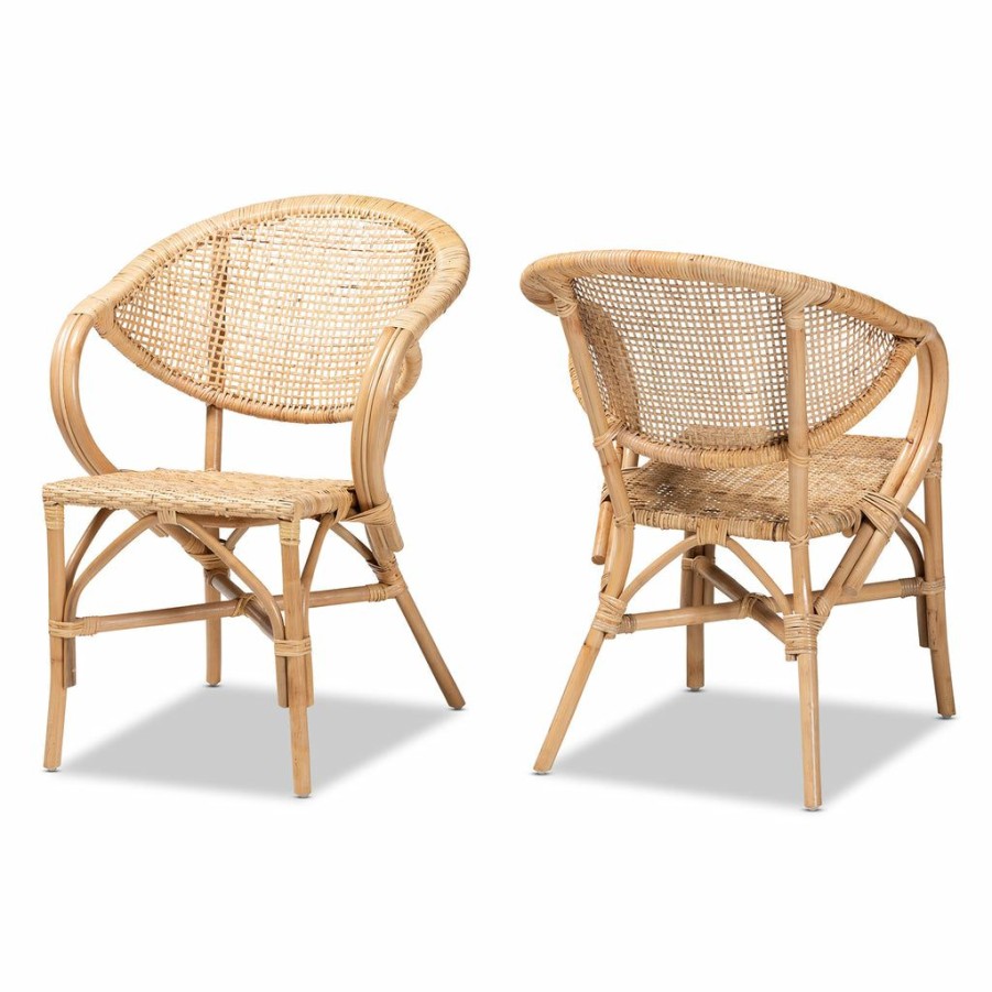 Dining Chair * | Baxton Studio Best Price Varick Modern Bohemian Natural Brown Finished Rattan 2-Piece Dining Chair Set