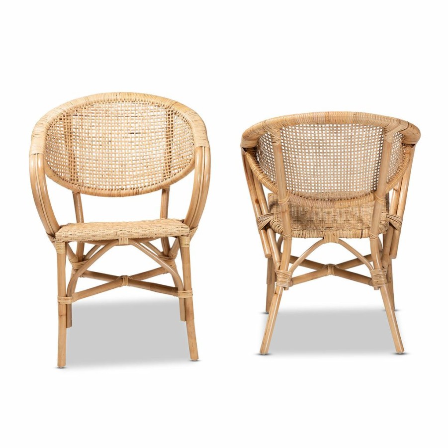 Dining Chair * | Baxton Studio Best Price Varick Modern Bohemian Natural Brown Finished Rattan 2-Piece Dining Chair Set