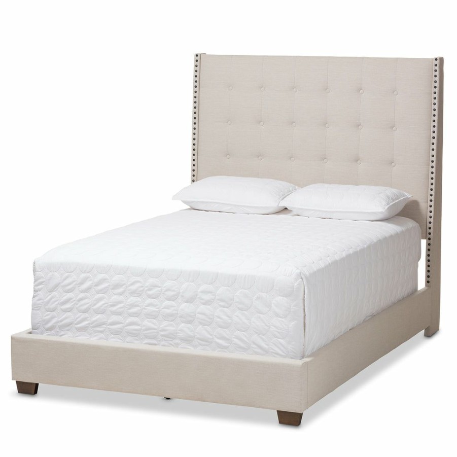 Bed * | Baxton Studio Attractive Georgette Modern And Contemporary Light Beige Fabric Upholstered Queen Size Bed