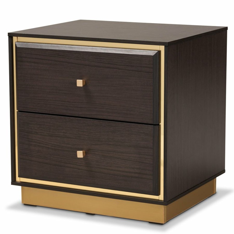 Nightstand * | Baxton Studio Online Discount Cormac Mid-Century Modern Transitional Gold Metal 2-Drawer Nightstand