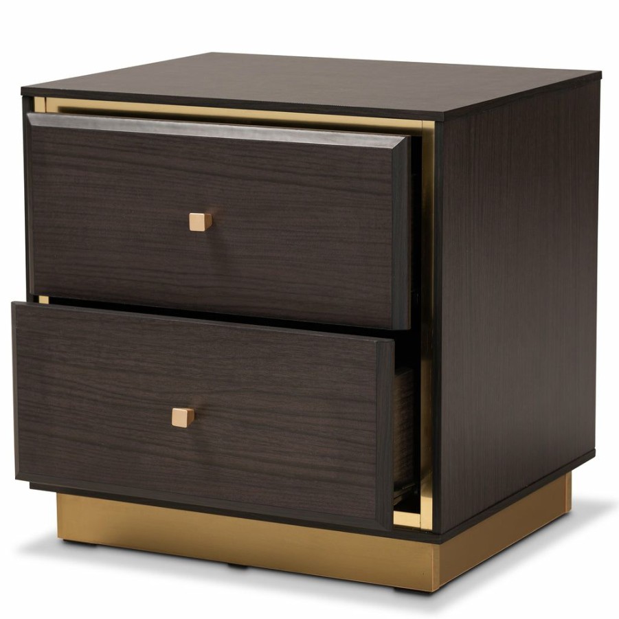 Nightstand * | Baxton Studio Online Discount Cormac Mid-Century Modern Transitional Gold Metal 2-Drawer Nightstand