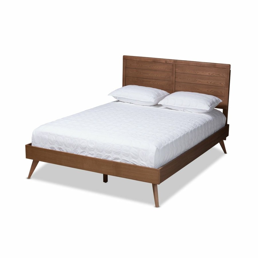 Bed * | Baxton Studio Top Sell Artemis Mid-Century Modern Walnut Brown Finished Wood Queen Size Platform Bed